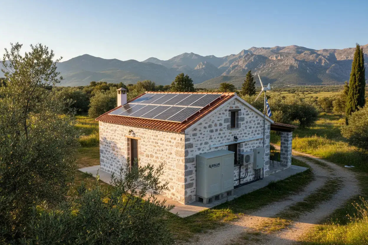 "Αυτόνομο φωτοβολταϊκό σύστημα σε εξοχικό σπίτι στην Ελλάδα"