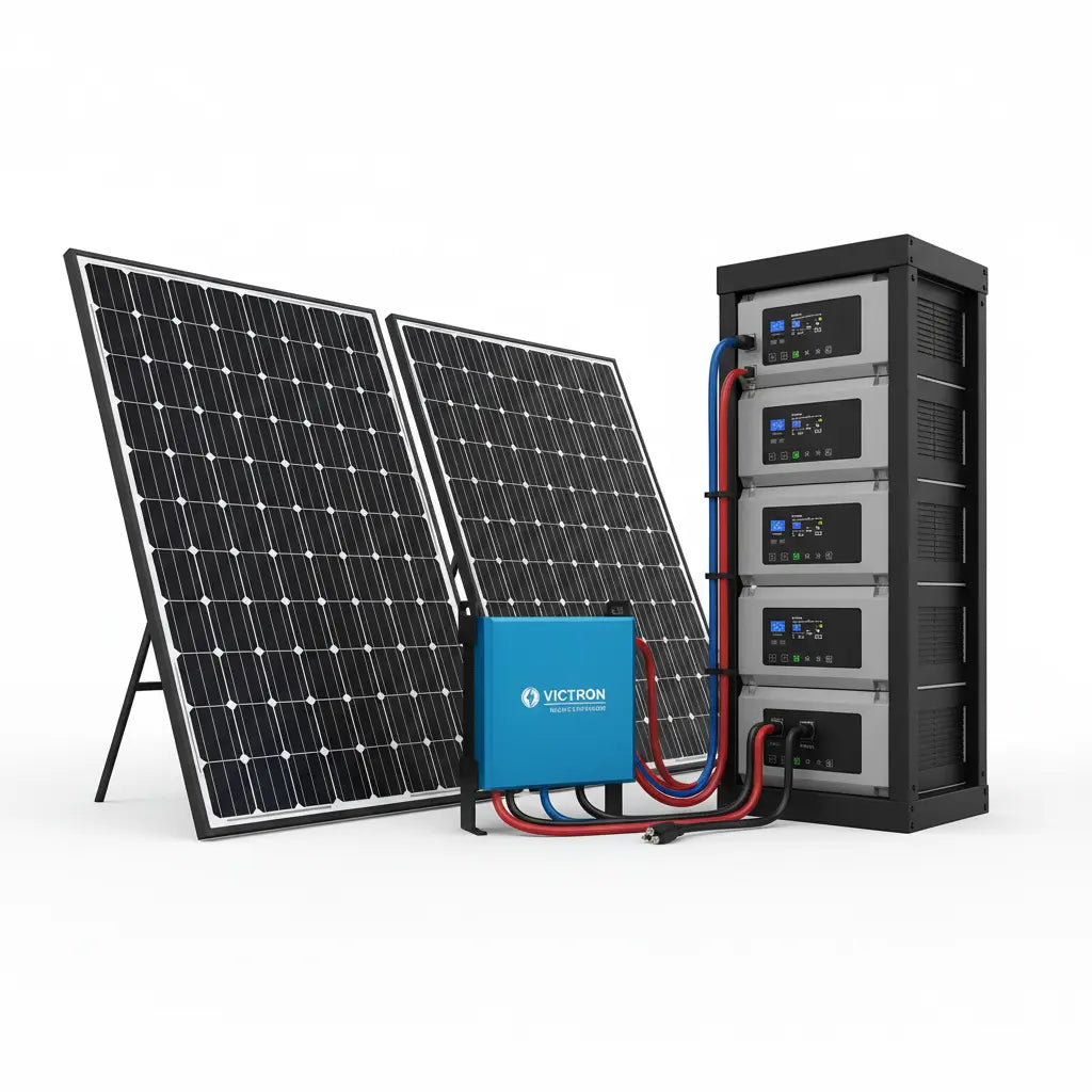 Pytes V5 LiFePO4 αυτόνομο φωτοβολταϊκό σύστημα 5kW Victron inverter μπαταρία 10kWh κατοικία